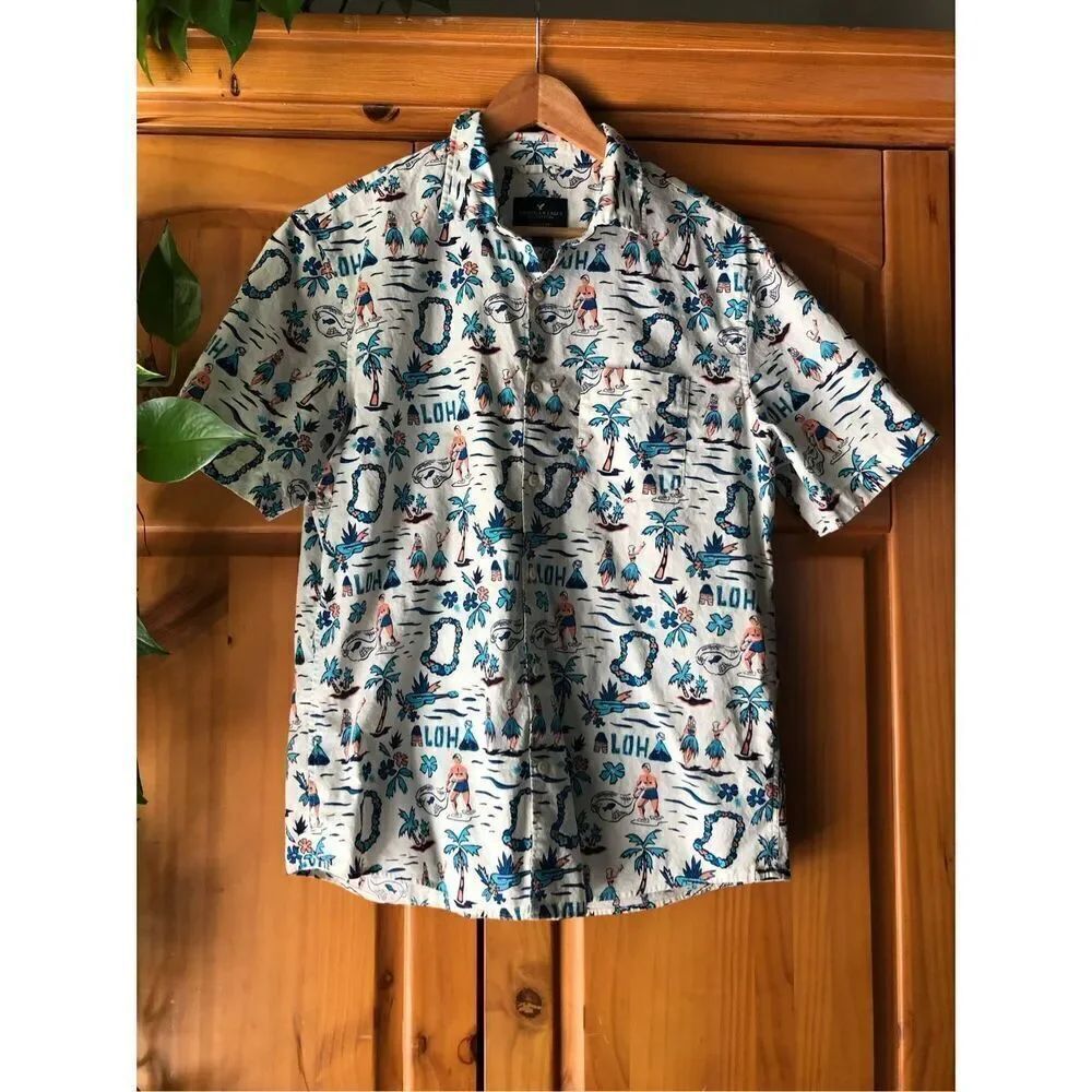 American Eagle Outfitter Aloha Hawaii Button Down Shirt SZ M